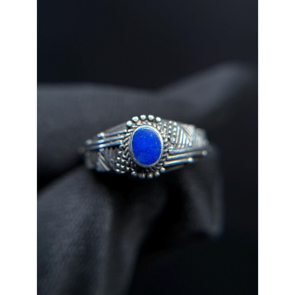 Southwestern Sterling Silver Lapis Ring Size 6.5 C Wave Hallmark